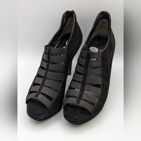 Paul Green Size 5.5 Black Elastic Suede Cage Heels - Picture 5 of 8
